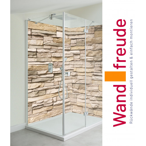 Eck Duschrückwand Steinwand 90x90x200cm Premium Matt UV-Lack 3mm